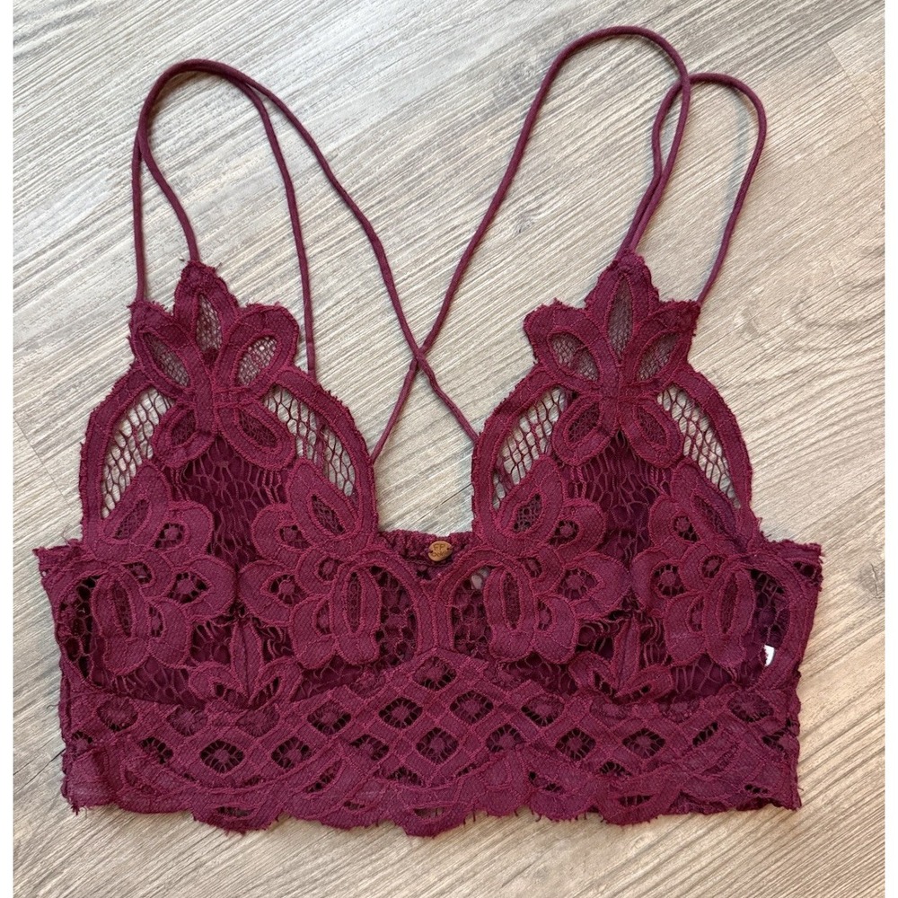Free People FP One Lace Bralette Burgundy Wine Strappy Back Small Petite Boho